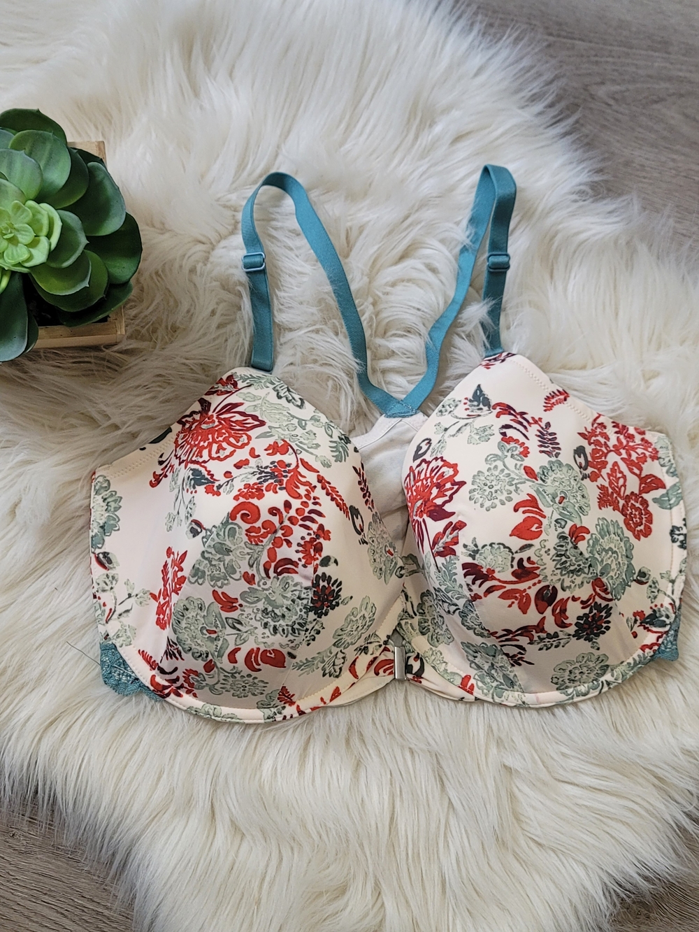 Adore Me Front Close Underwire Bra 36DDD Floral Racerback Lace Trim Botanical